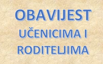 OBAVIJEST UČENICIMA I RODITELJIMA ZA 9. SVIBNJA 2025. GODINE